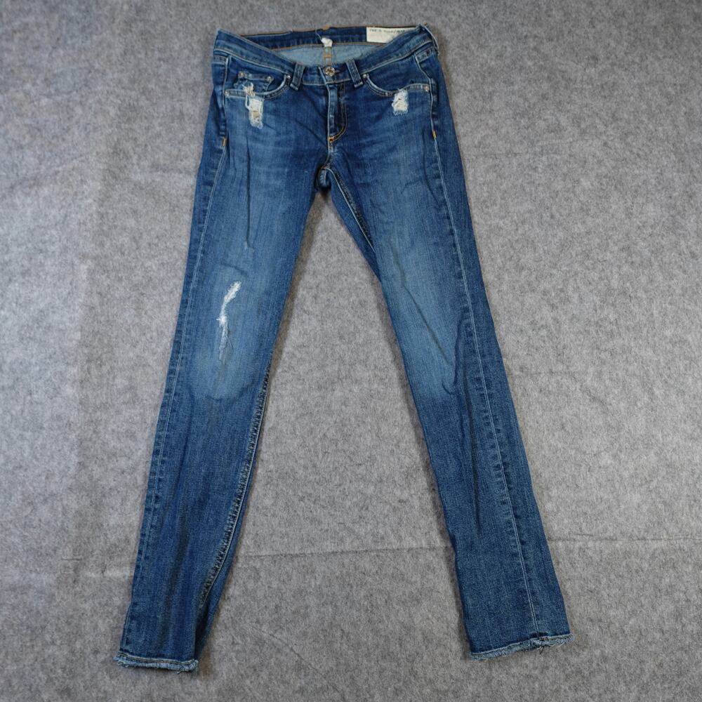 Rag‎ and Bone Jeans Womens 24 Skinny La Paz Distressed Denim Medium Wash Raw Hem